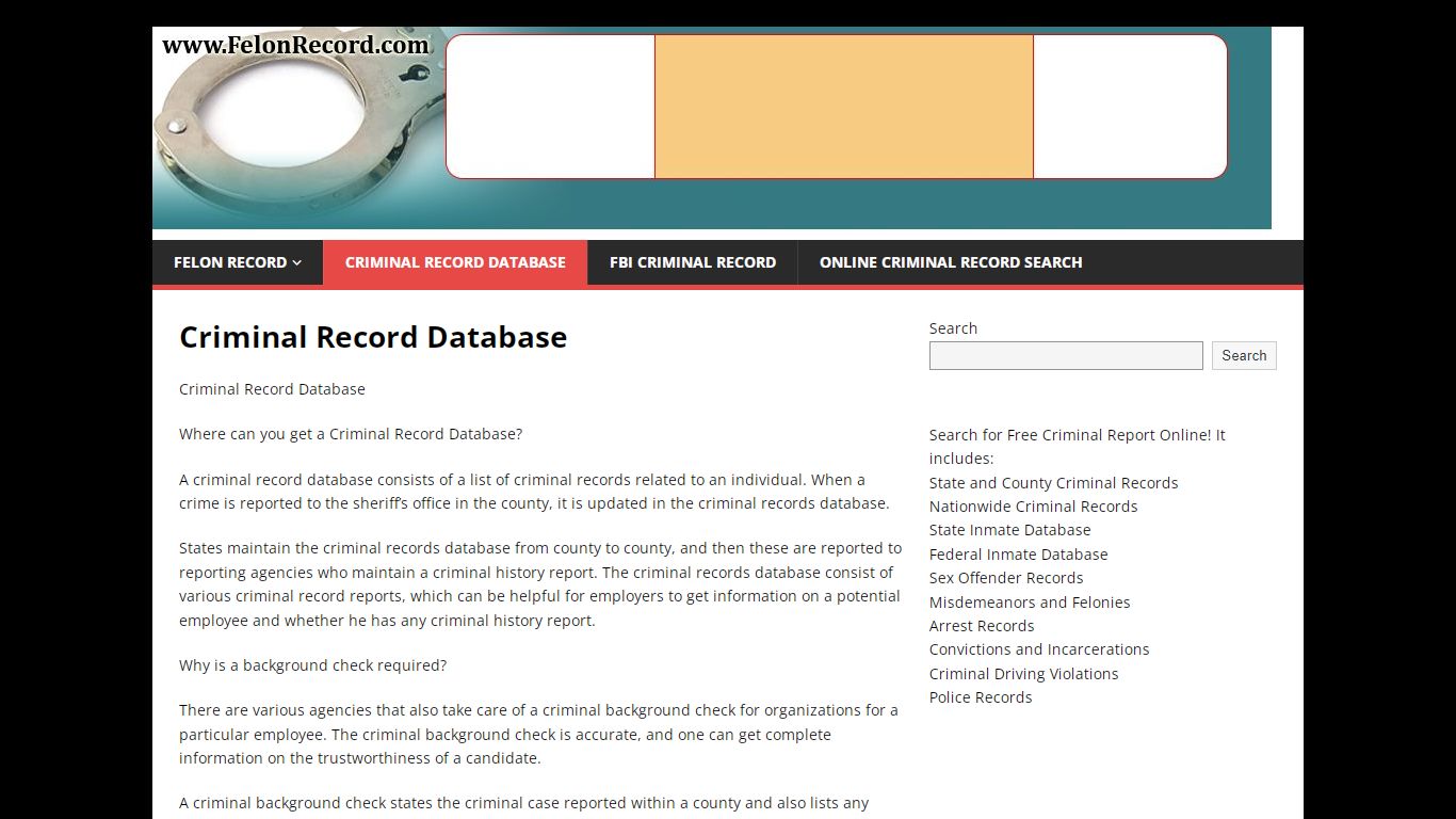 Criminal Record Database - Felon Record